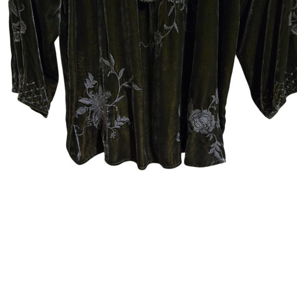Johnny Was Green Velvet Embroidered Floral Top - Picture 7 of 11